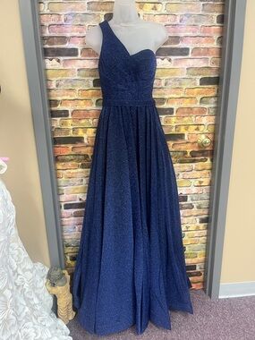 One-Shoulder Navy Sparkle Prom Gown